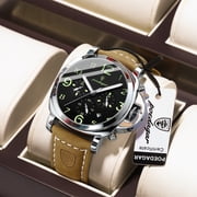 Poedagar Simple Leather Strap Men's Business Waterproof Luminous Calendar Chronograph Quartz Watch