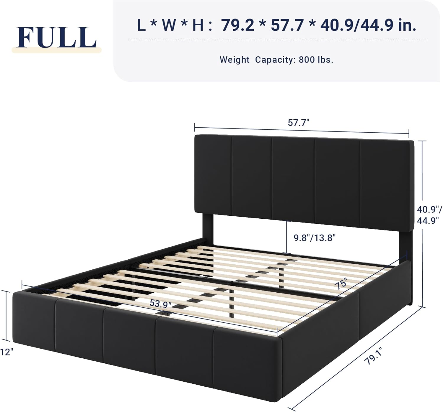 Allewie Queen Size Dutch Velvet Upholstered Platform Bed Frame/Vertical Channel Tufted Adjustable Headboard/Low Profile Bed Frame/No Box Spring Needed/Easy Assembly/Black