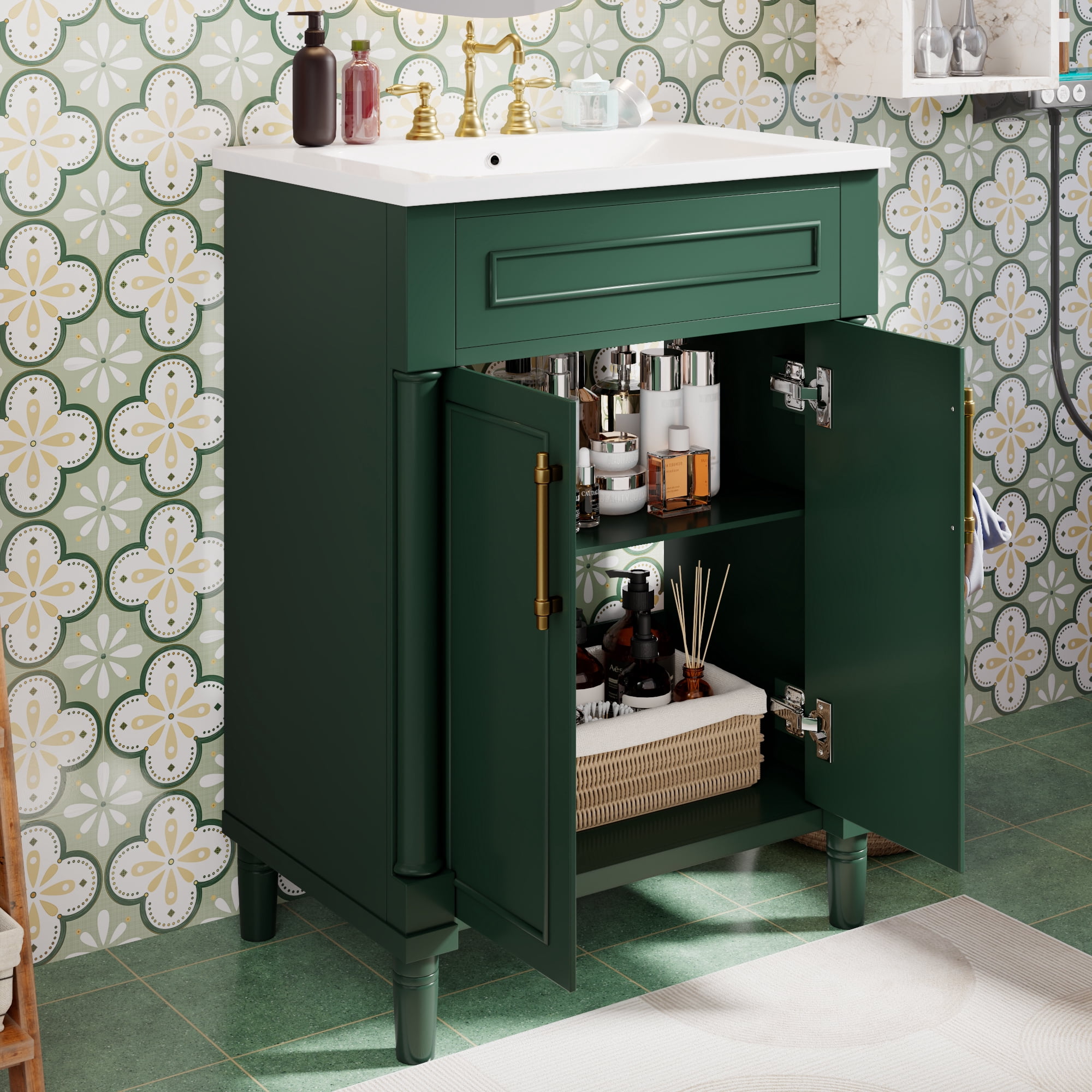 Harper & Bright Designs 24" Small Bathroom Vanity with Sink, Bathroom storage Cabinet with Doors and Shelf, Green