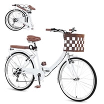 Bstjewey Folding Women’s Cruiser Bike 24", 7-Speed, Women Bicycle with Basket & Rack