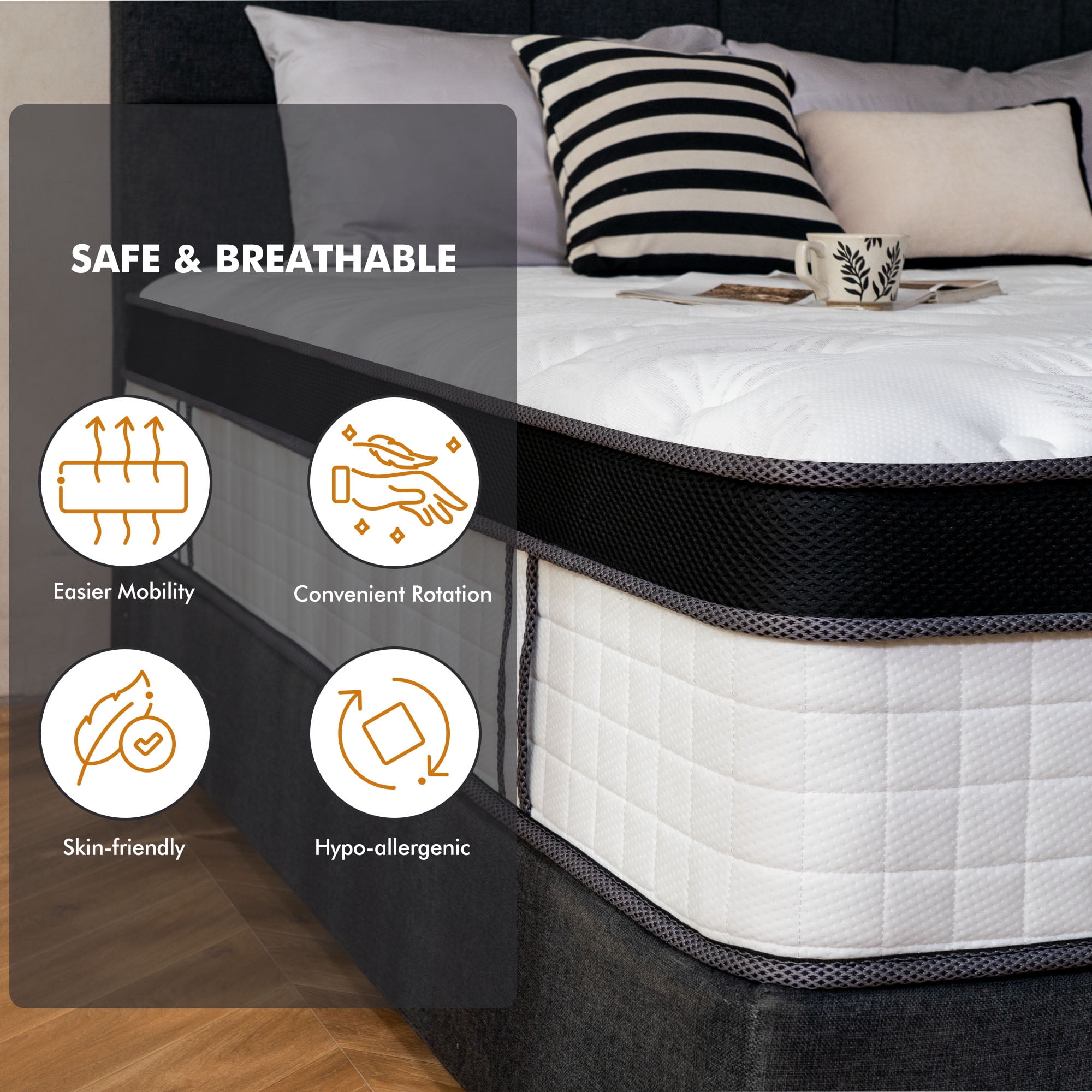 Queen Rose 14'' Full Size Mattress Hybrid Memory Foam Mattress, Medium Firm, Pressure Relief, Mattress in a Box
