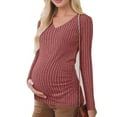 thumbnail image 5 of MeetoTime Women's Maternity Long Sleeve Ribbed Top Solid Color V-neck Slim Pregnancy Clothes for Women, 5 of 5