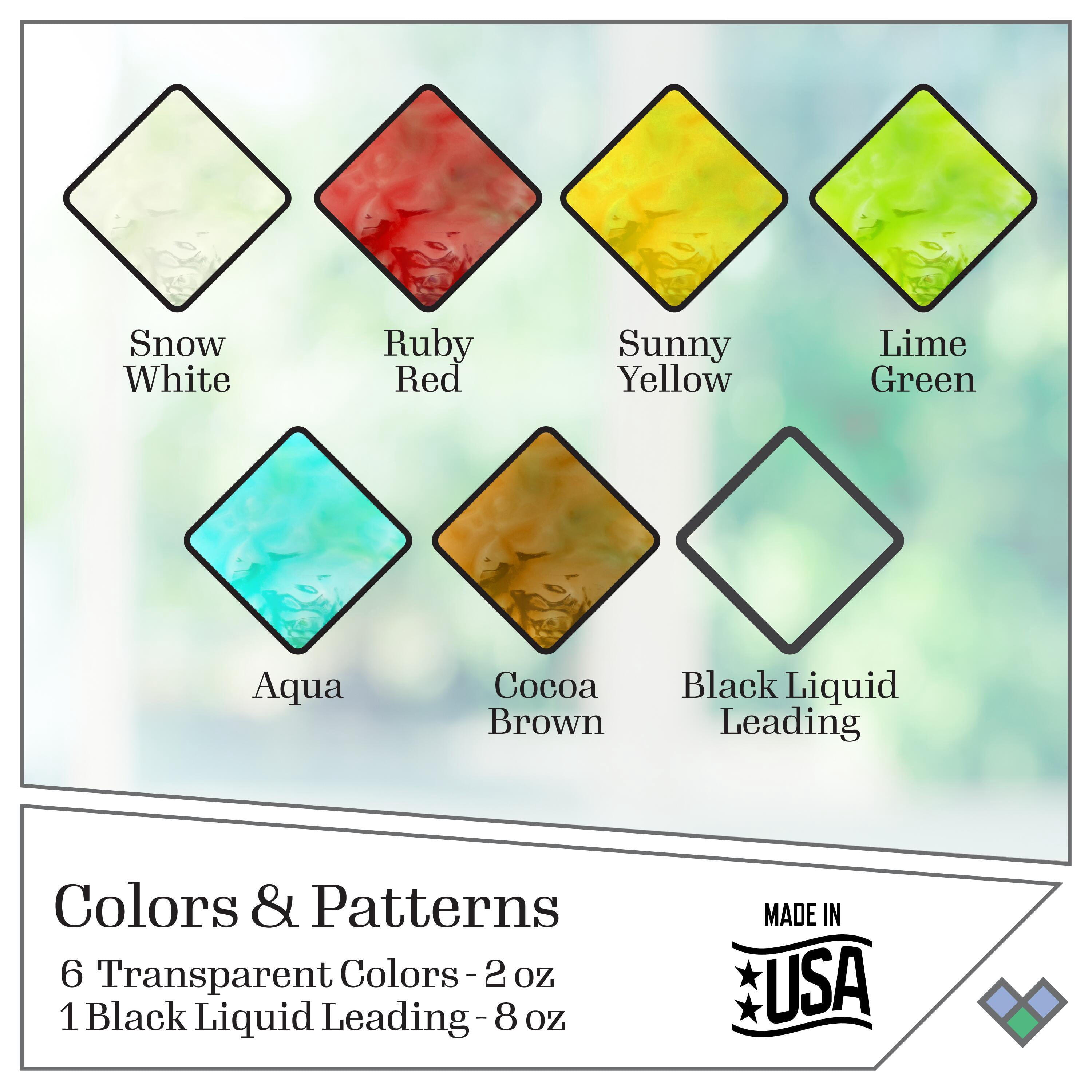 Gallery Glass Window Cling Art Kit, 10 Piece Set Including 3 Pattern Sheets, 6 Stained Glass Paints and 1 Liquid Leading