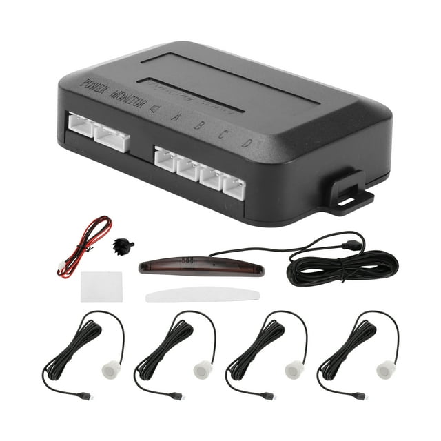 Sistema de radar de reversa para automóvil, sensores de estacionamiento con pantalla LED de distancia, detección de distancia, 4 sensores de estacionamiento, color blanco