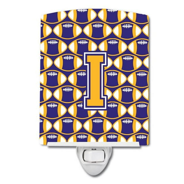 Carolines Treasures CJ1064-ICNL Letter I Football Purple & Gold Ceramic Night Light