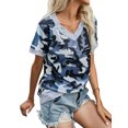 thumbnail image 4 of Women Camouflage Printed Color Block V Neck Short Sleeves Shirt, 4 of 5