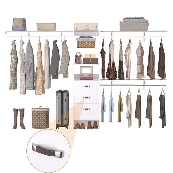 iSunirm 120'' Closet System, 10 Ft Heavy Duty Closet Organizer System with 3 Drawers & 3 Shelf Towers, White