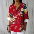 thumbnail image 3 of Womens Patriotic Linen Shirts Long Sleeve Button Down Floral Shirt Tops Loose Holiday July 12th Outfits Red, 3XL, 3 of 6