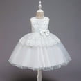 thumbnail image 2 of ZHUASHUM flower girl dress Toddler Girls Kid Dress Ruffles Lace Dresses Baby Party Tulle Patchwork Skirt easter clothes White,Size:5-6 Years, 2 of 3
