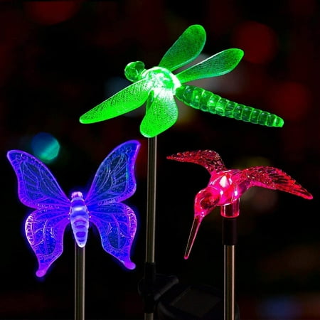 

Solar Garden Lights 3 Pack Solar Butterfly Lights Outdoor Multi-Color Changing Solar Garden Decorations LED Solar Light Stakes Solar Yard Lights for Patio Lawn & Garden Solar Bird Lights
