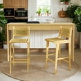 thumbnail image 2 of Yardi Yarda Patio Teak Wood Bar Stool, Bar Stool with Rattan Backrest and Seat for Outdoor as Yard, Natural, 2 of 11