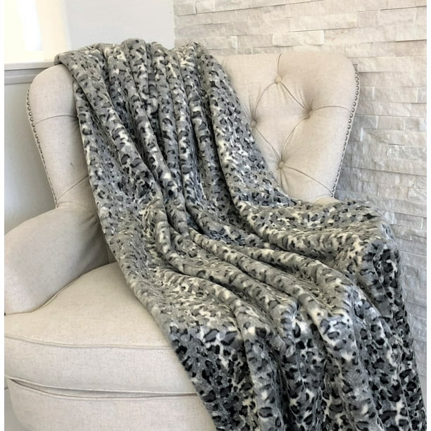 Plutus Snow Leopard Faux Fur Gray Luxury Throw