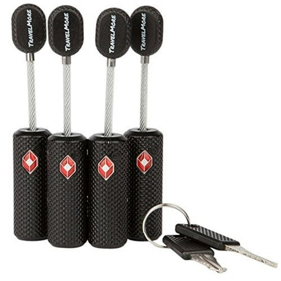 4 Pack TSA Approved Luggage Locks with Keys for Travel 芒鈧€?Flexible Ultra Secure Mini Key Padlock & Metal Zinc Alloy Material 芒鈧€?Black