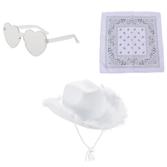 Hat With Bandana And Heart Glasses Cowboy Hat For Women Teen Girls Cow Girl Hat Costume Casual WH2 - One Size