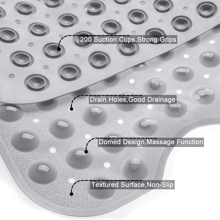 Suptree Non Slip Shower Mat for Bathtub with Drain Hole Bathroom Tub Mats Suction Cup 100x40cm, Gray