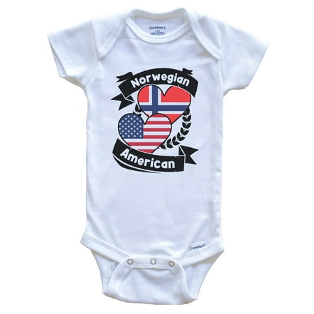 

Norwegian American Hearts USA Flag Norway Flag Short Sleeve Baby Bodysuit 0-3 months white