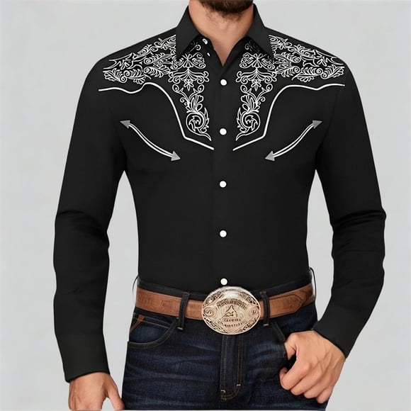 Men's Western Cowboy Shirts for Everyday Casual Wear Long Sleeve Embroidered Button Down with Pockets Slim Fit Comfort Modern Style