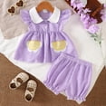 thumbnail image 2 of CAIVO Kids Summer Toddler Girls Fly Sleeve O-Neck T Shirt Tops Striped Shorts Outfit Sets Boho Clothes Sets, 2 of 8
