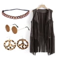 thumbnail image 2 of ASFGIMUJ Womens Cardigan Sweaters Open In Front 4Pc Sets Autumn Winter Ethnic Sleeveless Tassels Fringed Vest Cardigan Vest Headband Glasses Earrings Dark Gray XXL, 2 of 4