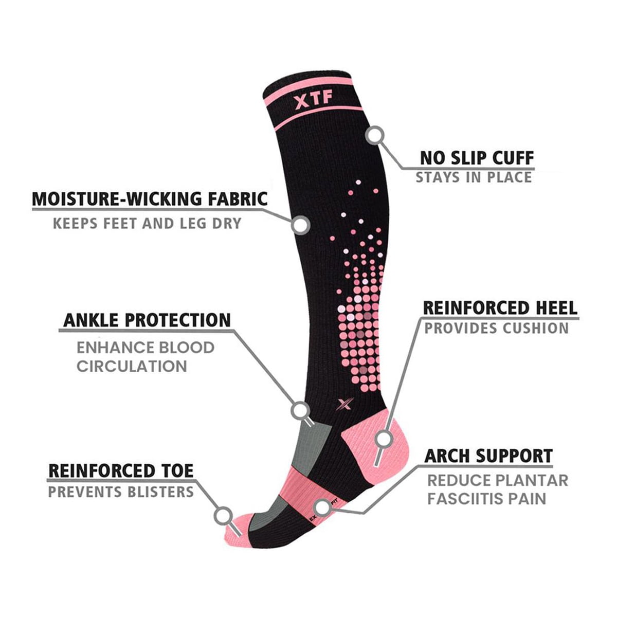 XTF High-Intensity Run+ Sports Knee-High Compression Socks (3-Pairs or 6-Pairs)