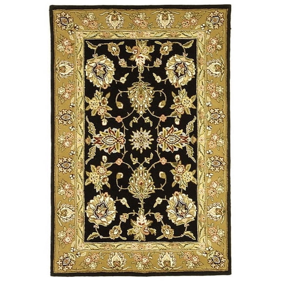 Safavieh Handmade Traditions Merja Traditional Oriental Wool Rug Black/Gold 5' x 8' 5' x 8' Indoor Living Room, Bedroom, Dining Room Rectangle