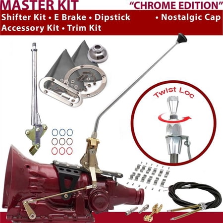 American Shifter AOD Shifter Kit Chrome 16 in. E Brake Cable Clamp Trim Kit Dipstick for DABD2