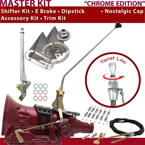 American Shifter 4L60 Shifter Kit Chrome 16 in. E Brake Cable Clamp Trim Kit Dipstick for DAD8A