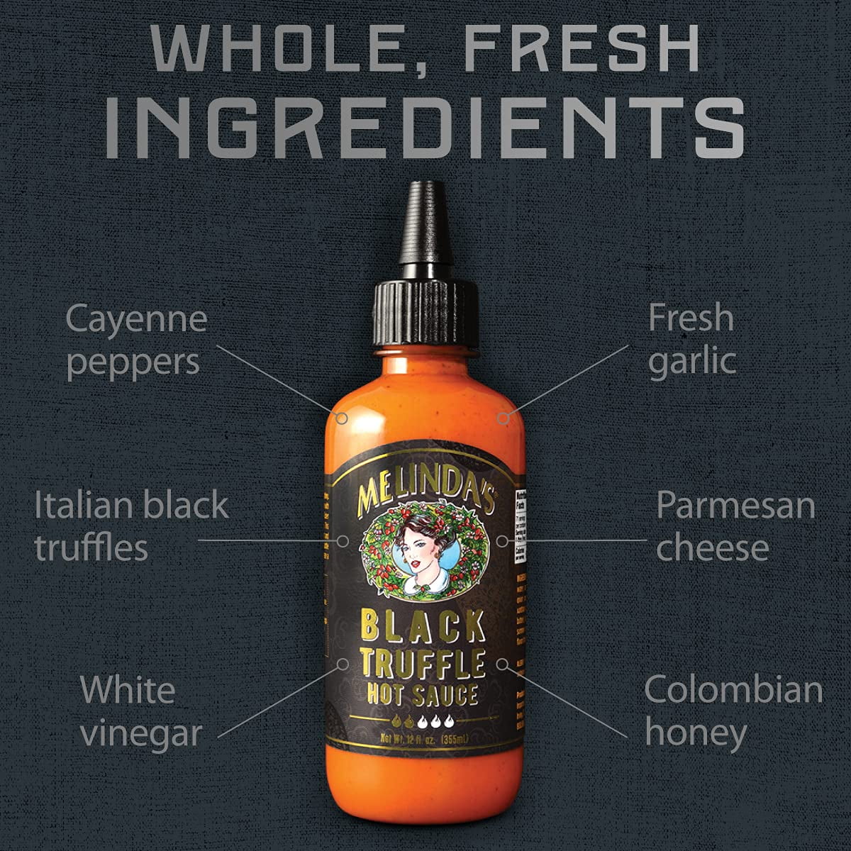 Melinda’S Black Truffle Hot Sauce - Gourmet Truffle Hot Sauce Made With Fresh Ingredients, Italian Black Truffles, Cayenne Peppers, Garlic & Colombian Honey - Keto, No Sugar, No Carbs - 12 Oz, 2 Pack
