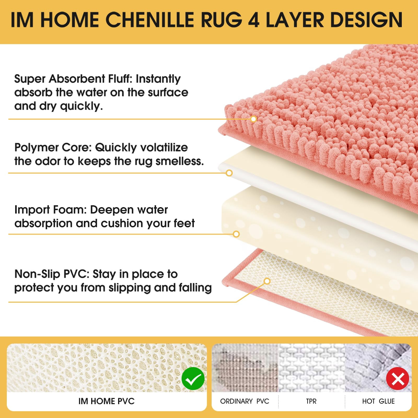 HAKUNA Upgrade Extra Large Coral Bathroom Rug Set 2 Pieces 24"x17"+48"x20" Ultra Soft, Thick Absorbent Bath Mats, Non Slip Chenille Toilet Mat for Bathroom, Bedroom, Kitchen