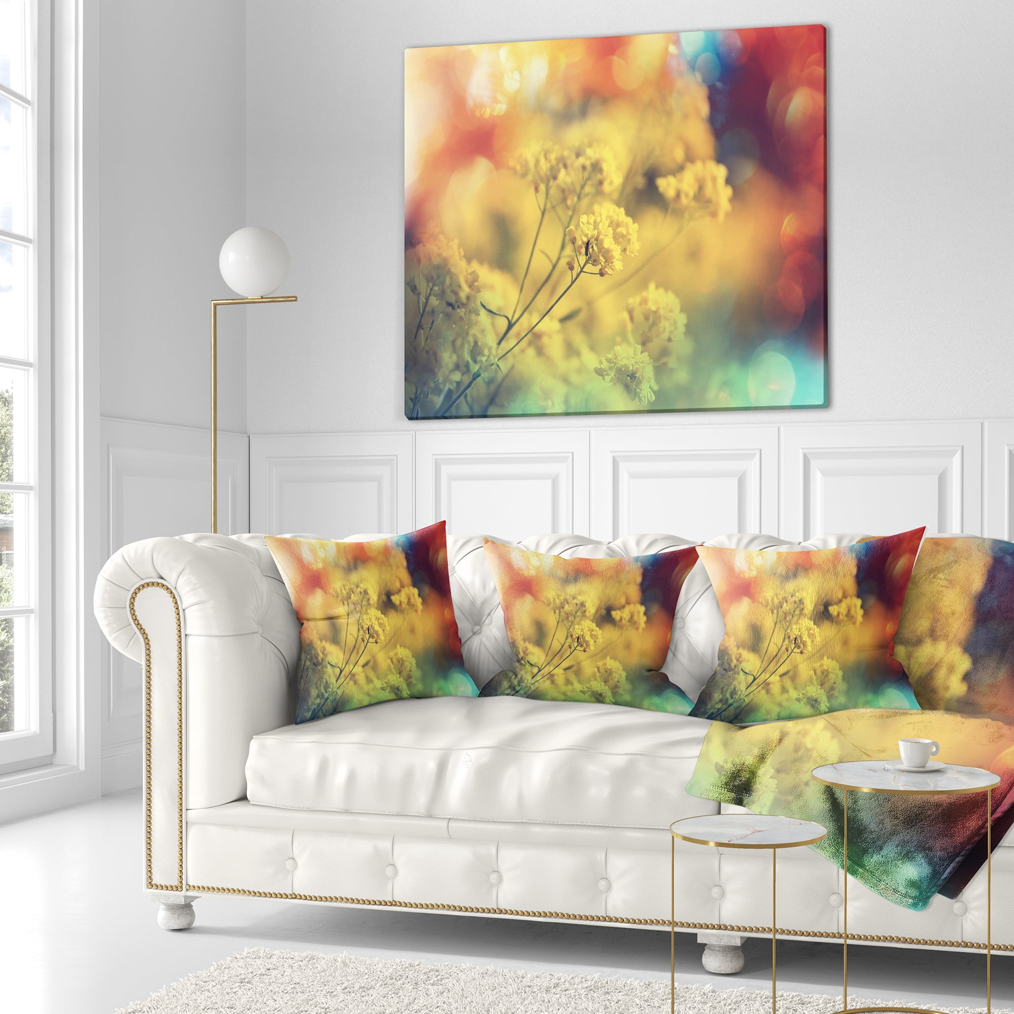 Designart Light Little Yellow Flowers Background - Flower Throw Pillow - 18x18