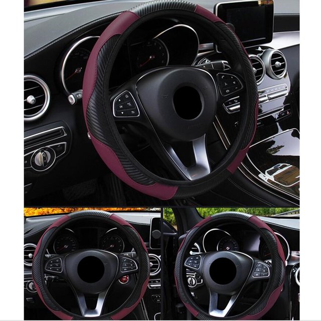 1 Cubierta De Volante De Coche Transpirable Antideslizante De Cuero De La PU Cubre De Dirección Adecuado 37-38 Cm Auto Decoración De Fibra De Carbono huangjie unisex