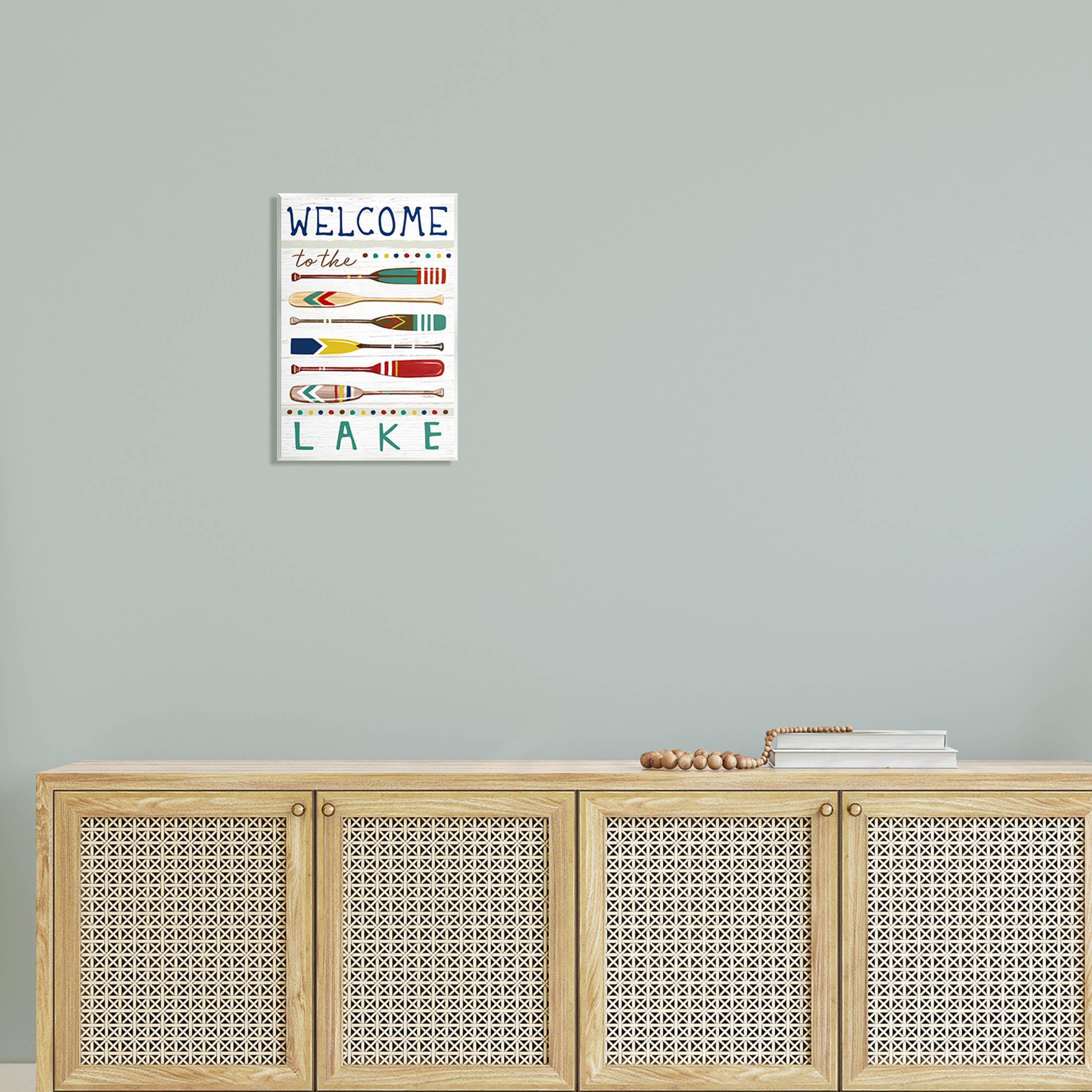Stupell Industries Lake Welcome Sign Striped Oars Graphic Art Unframed Art Print Wall Art, Design by Elizabeth Tyndall
