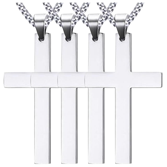 Medalla Religiosa CrossSmoo03 4Pzas Plata Collar Cruz Lisa Dije 2.8x4.9cm Metal.