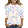 thumbnail image 2 of Jinhomg Happy Easter Shirt for Kid Casual Loose 3/4 Sleeve Tunic Tops Cute Letter Print Crew Neck Holiday T-Shirts Boys Girls Comfy Blouses Kid Purple 5 Years, 2 of 5
