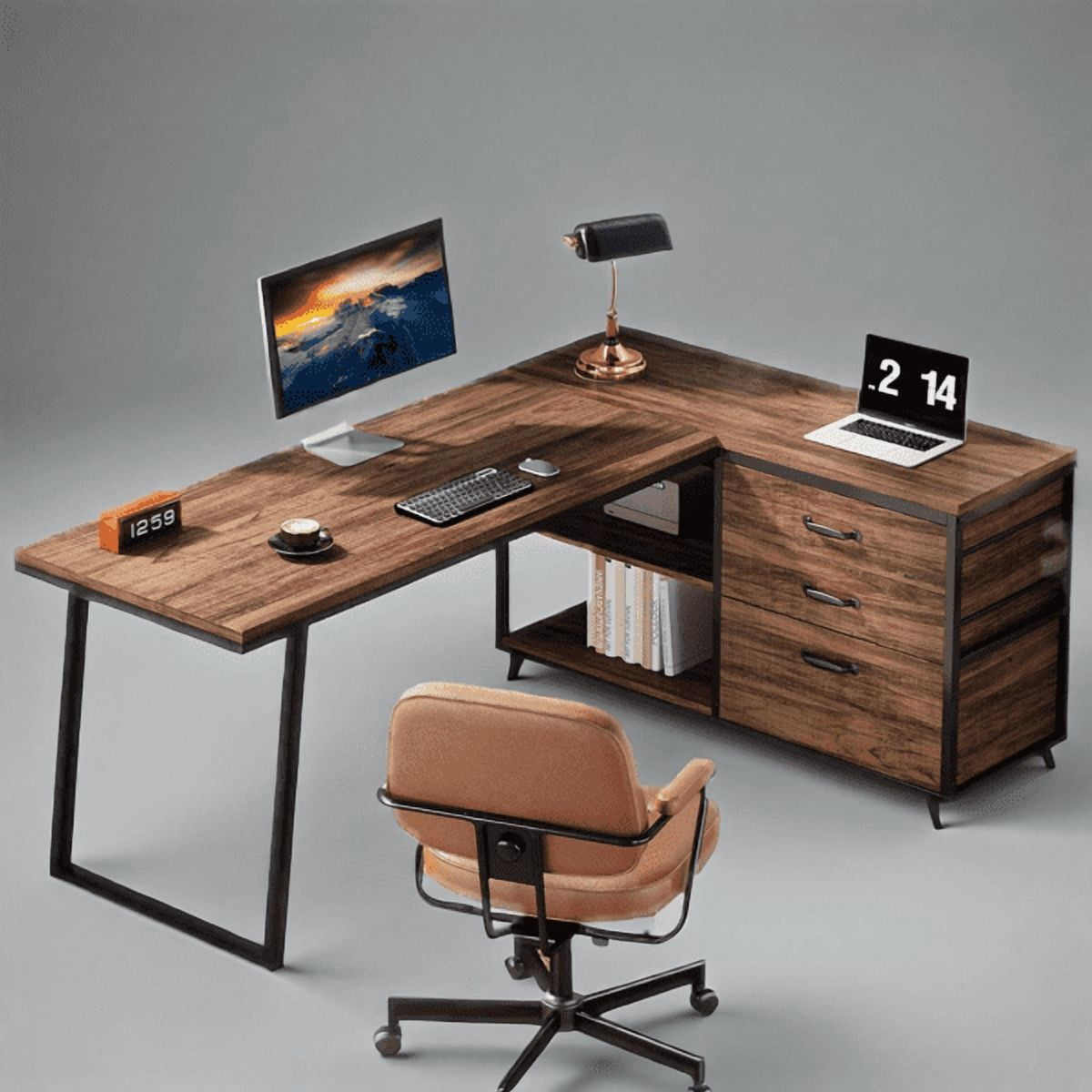 L-Shaped Desk with 3 Drawers & 2-Tier Shelves - 53"W×39.37"D×29.53"H, Reversible Workstation, 250lb Capacity - for Home Office & Gaming