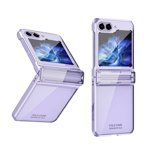 Dteck for Samsung Galaxy Z Flip 5 Case with Hinge Protection, Luxury Plating Frame Electroplate Transparent Clear Shockproof Protective Case for Samsung Galaxy Z Flip5 5G,Purple