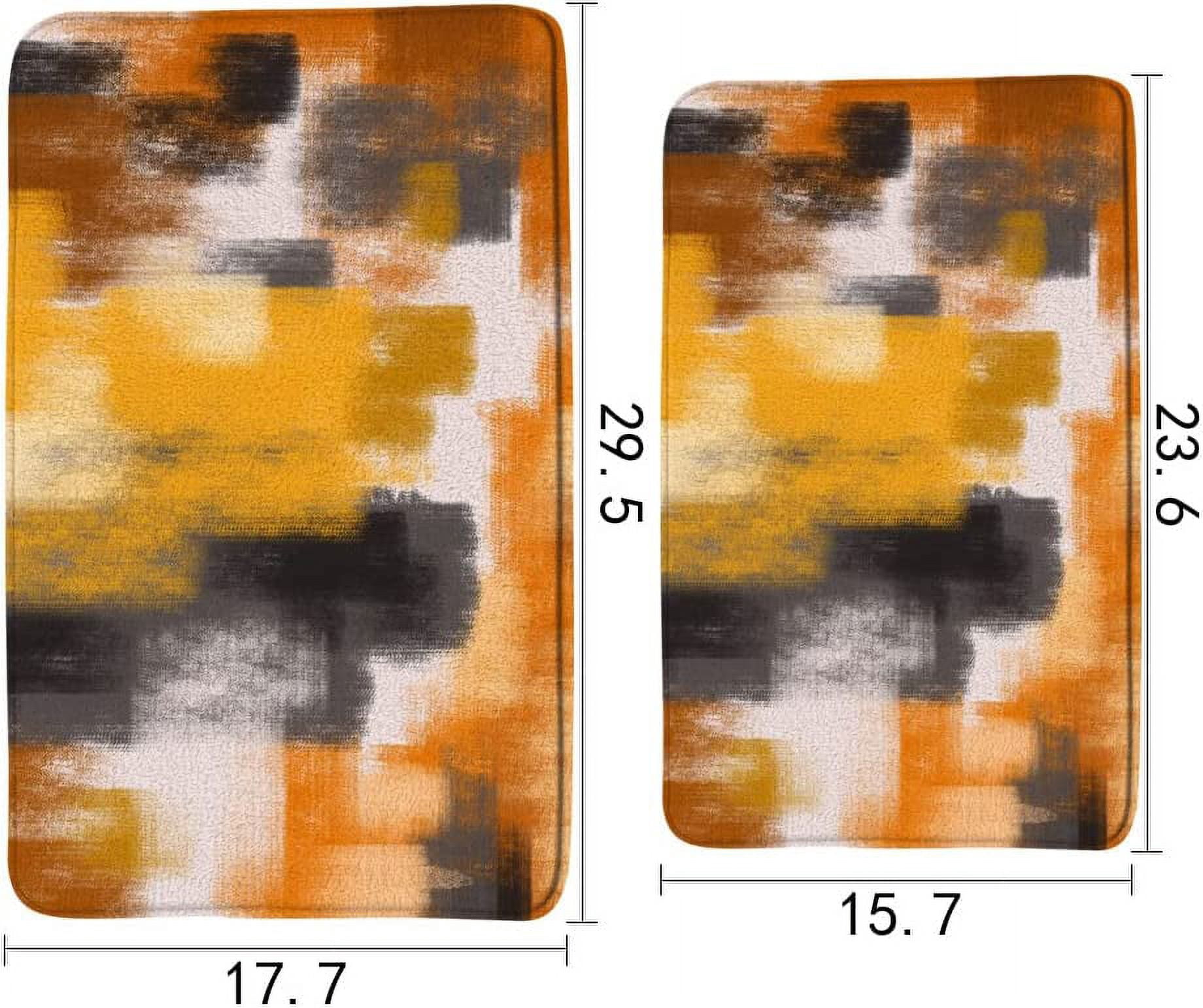 Grey and Orange Bath Mats for Bathroom Abstract Brush Strokes Style Modern Brush Marks Grunge Colorful Memory Foam Flannel Bath Floor Rugs for Kitchen Bathtub Laundry 23.6 x 15.7 Inch