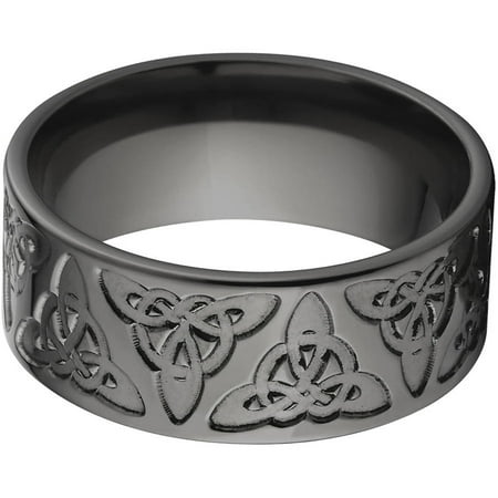 9mm Flat Black Zirconium Ring with a Milled Celtic Design