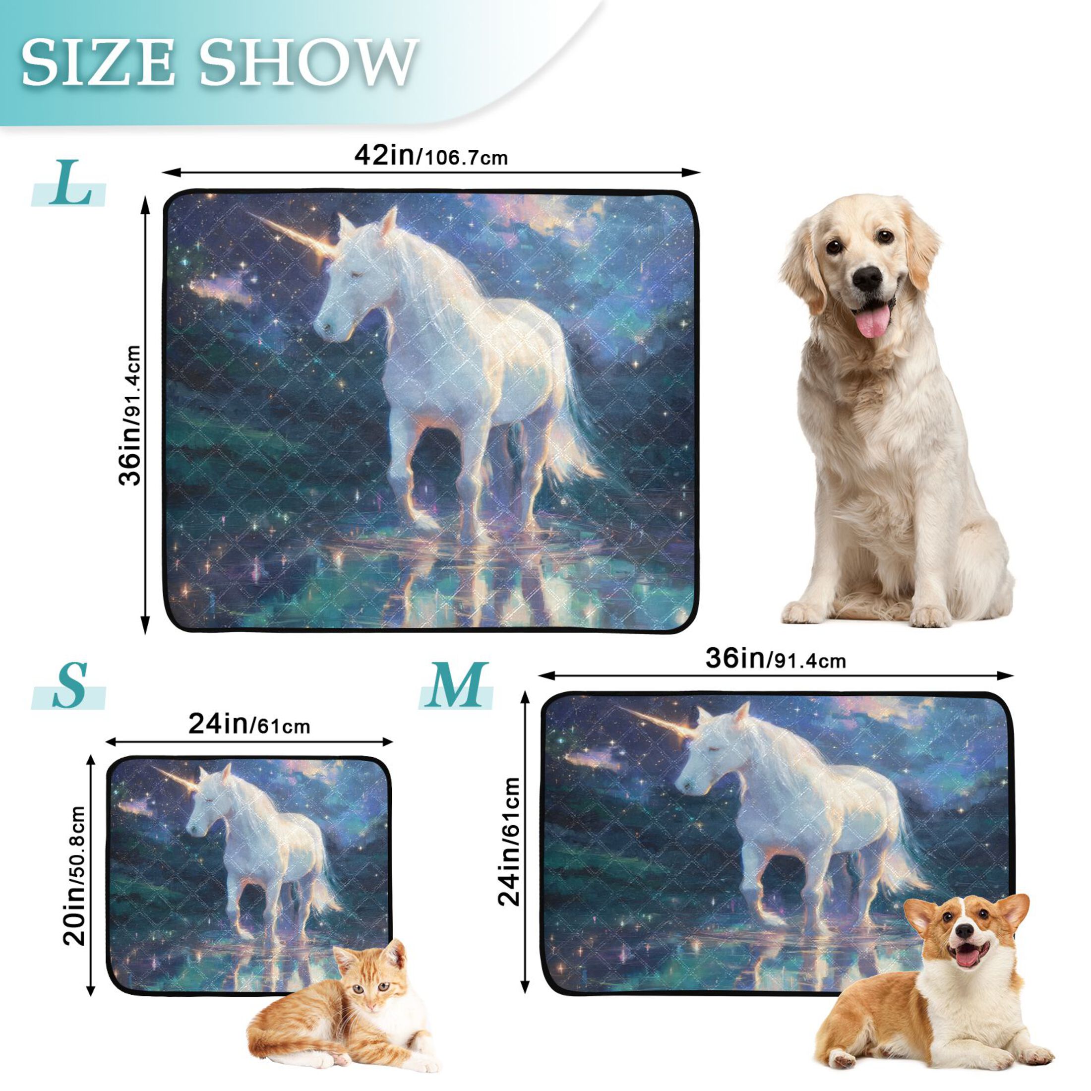 Qxltty White Unicorn Cat litter Pads Pet Set of 2 Diaper Mats Center Anti-leakage Layer Absorbent Soft and Comfortable