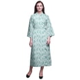 thumbnail image 1 of Bimba Aquamarine Green Leaves Flower Printed Womens Robes Long Soft Kimono Robe Cotton Bride Getting Ready Robe Long M, 1 of 5