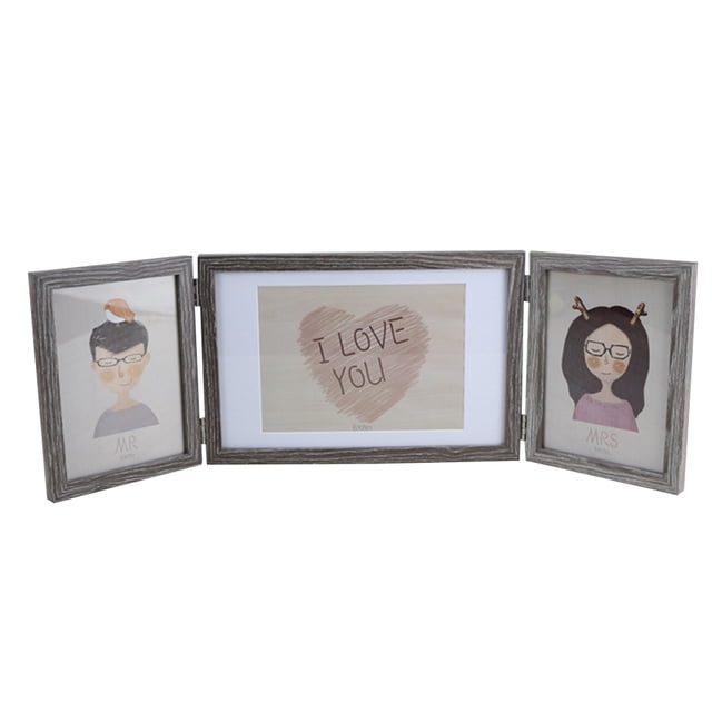 KAKOWELY Tri-fold Rustic Photo Frame Wooden Picture Photo Frame Desktop Decor for Home Office (Dark Color),19.49"X6.81"X0.59"