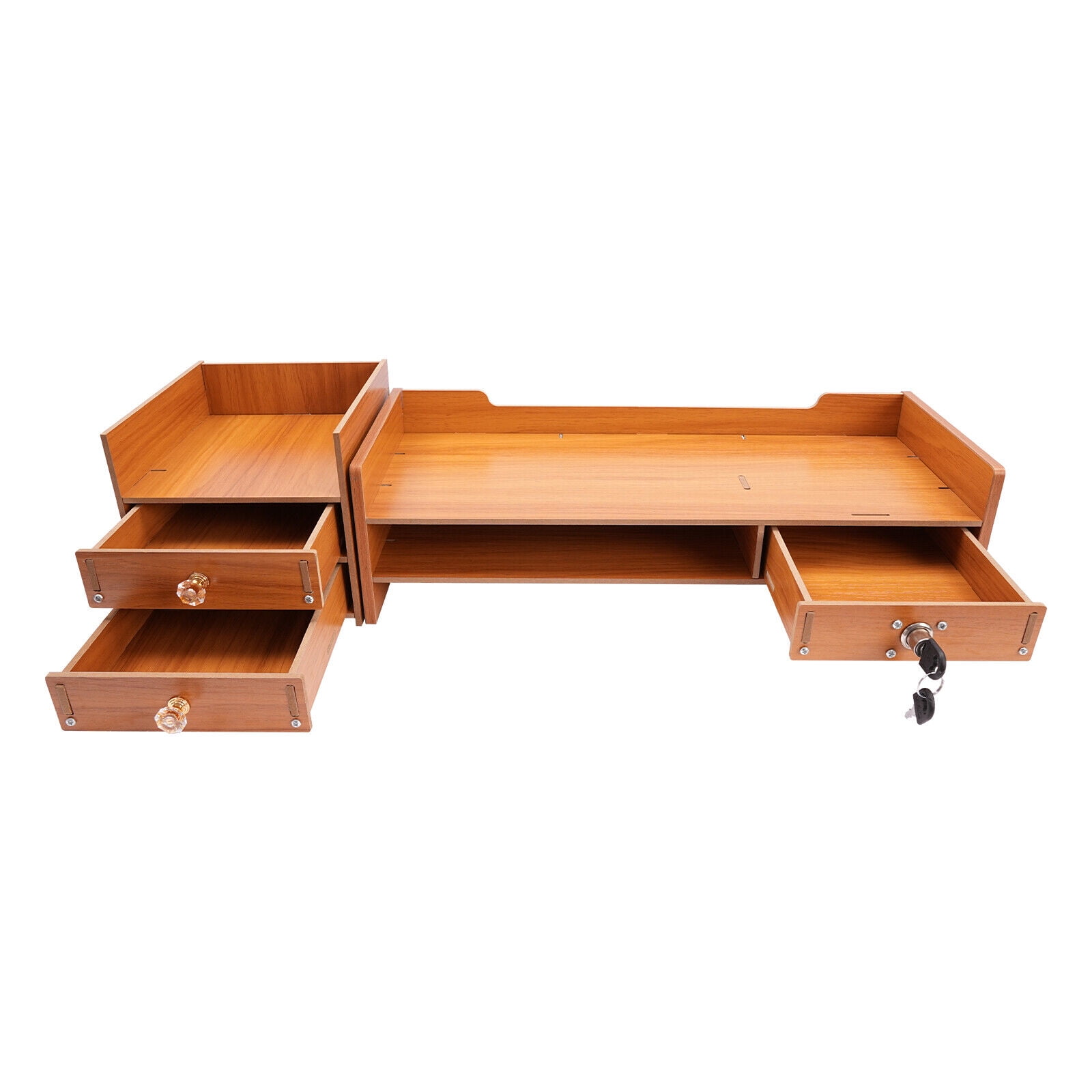 Wooden Desk Organizer With Drawers Office Supplies Computer Stand Desktop Tabletop Storage Stand