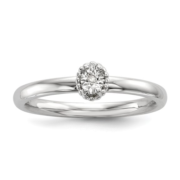 Sterling Silver Rhodium Polished .01ct. Diamond Oval Shape Ring