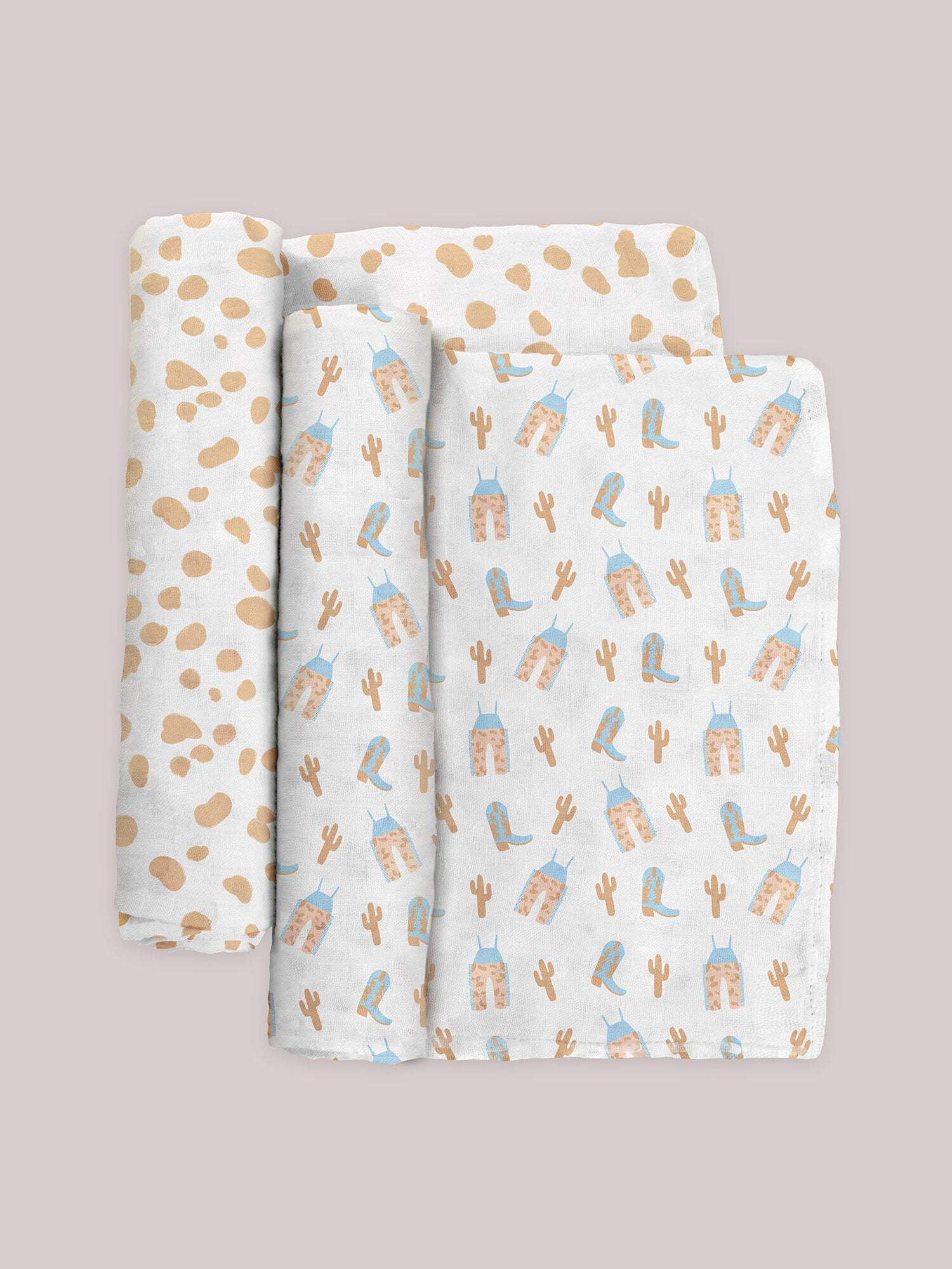 JuJuBe x Studio Oh! 2-Pack Square Swaddle Blanket Set - Howdy Partner Blue