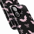 thumbnail image 2 of Cute Pink Bat and Bow Pattern Phone Case, Gothic Halloween Inspired Protective Cover for iPhone 16 15 14 13 12 11 Pro Max Mini, 2 of 6