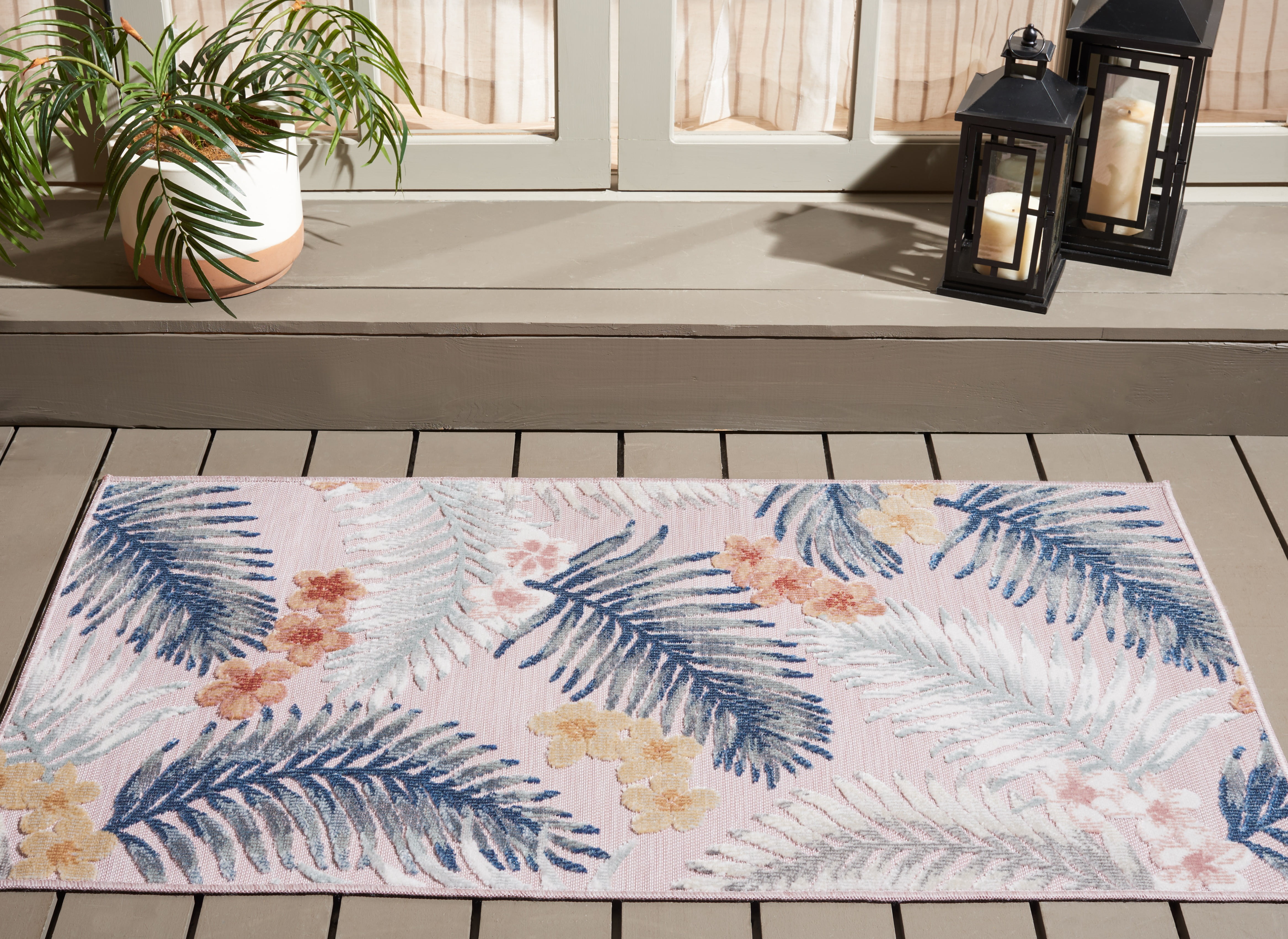 SAFAVIEH Cabana Kade Botanical Indoor/Outdoor Area Rug, Grey/Navy, 4' x 6'