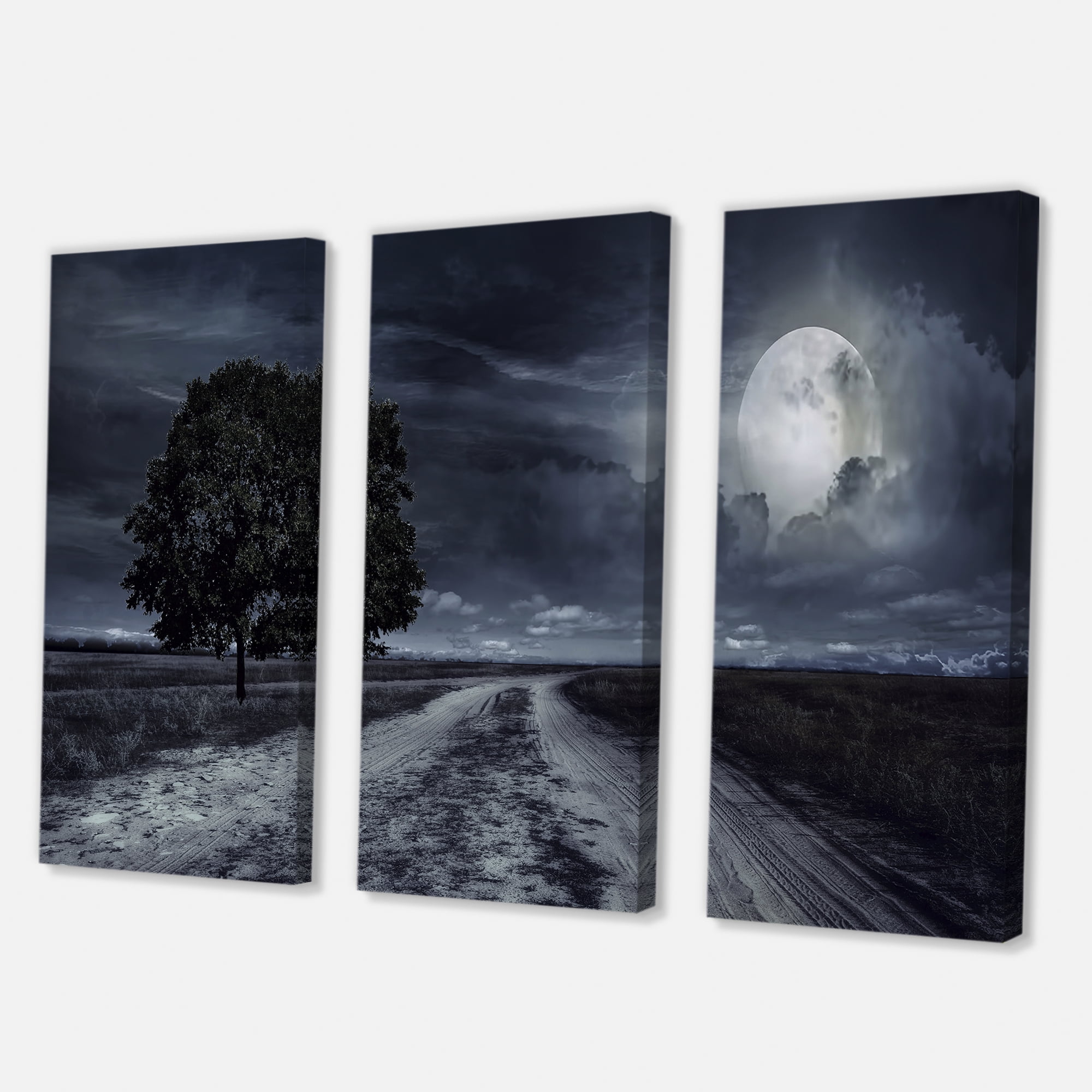 Designart ' A Full Moon Over Paved Road ' Nautical & Coastal Canvas Wall Art Print