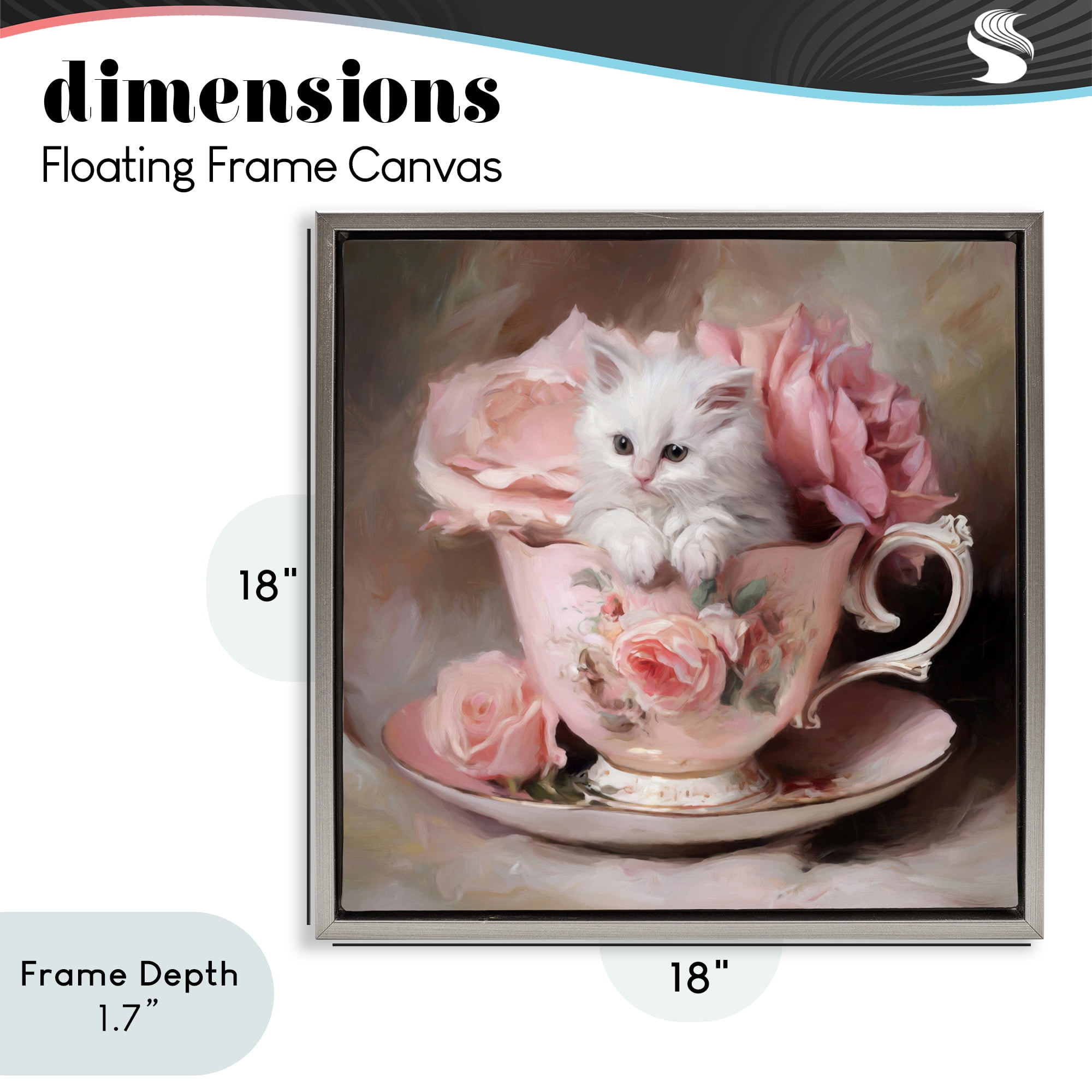 Stupell Industries Little Teacup Kitten Gray Framed Floater Canvas Wall Art, design by Tina LeCour
