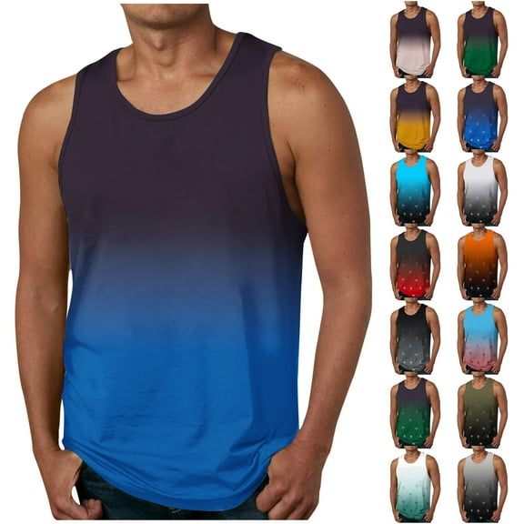 VBTAPA Big and Tall Tank Tops for Men Fashion Gradient Color Sleeveless Crewneck T-shirt Summer Beach Tank Top Casual Workout Muscle Shirts Yellow M