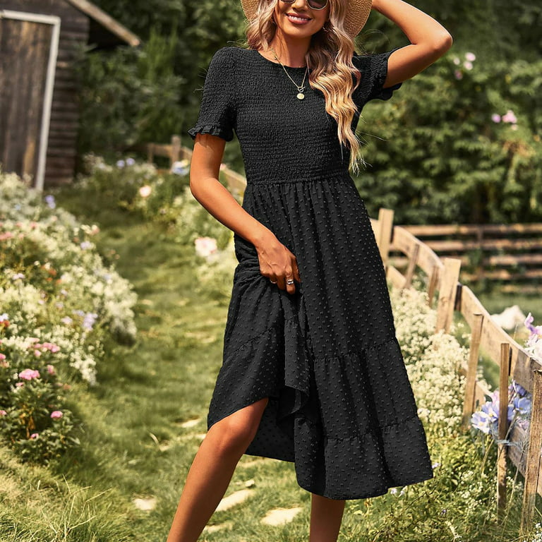 Agnes Orinda Plus Size Midi Dresses for Women Vintage Square Neck Swiss  Dots Boho Chiffon Dress 2023